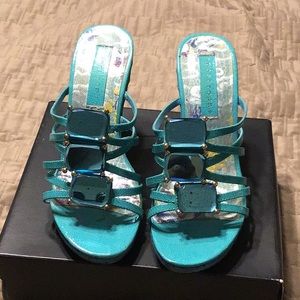 Turquoise wedge sandals